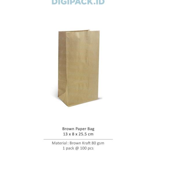 

♘ [Digipack] Brown Paper Bag 13 x 8 x 25.5 | Kantong Kertas Roti Snack ✯