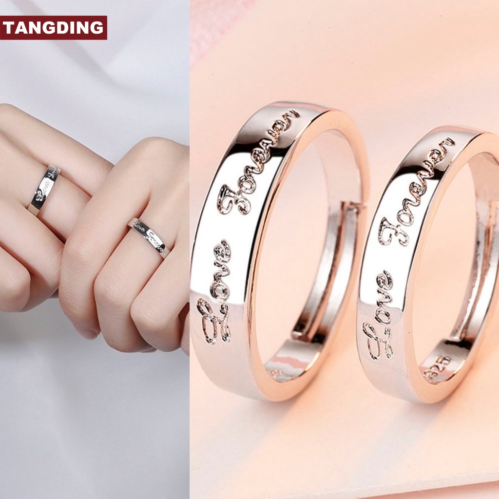 【COD Tangding】2pcs/set Opening Adjustable Creative Letter Silver Couple Rings Love Forever Fashion Gift Jewelry Accessories