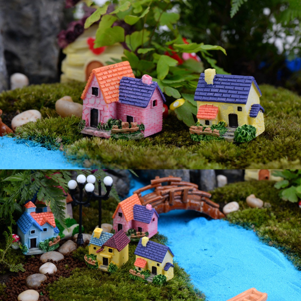 Miniature Gardening Landscape Micro Village Stone Houses Thumbnail House Thatched Huts DIY Bonsai Terrarium Crafts Desk Ornaments Accessories for Fairy Garden Decoration OW