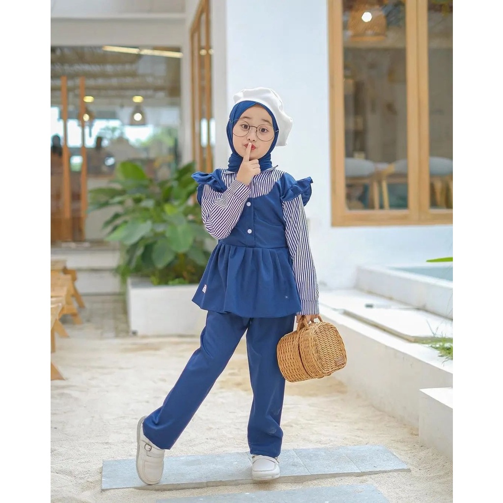 RANIA SET KIDS 3 IN 1 BL (UMUR 8 - 11 TAHUN) Bahan KATUN MIX MANGGOCREPE BAJU ANAK PEREMPUAN SETELAN