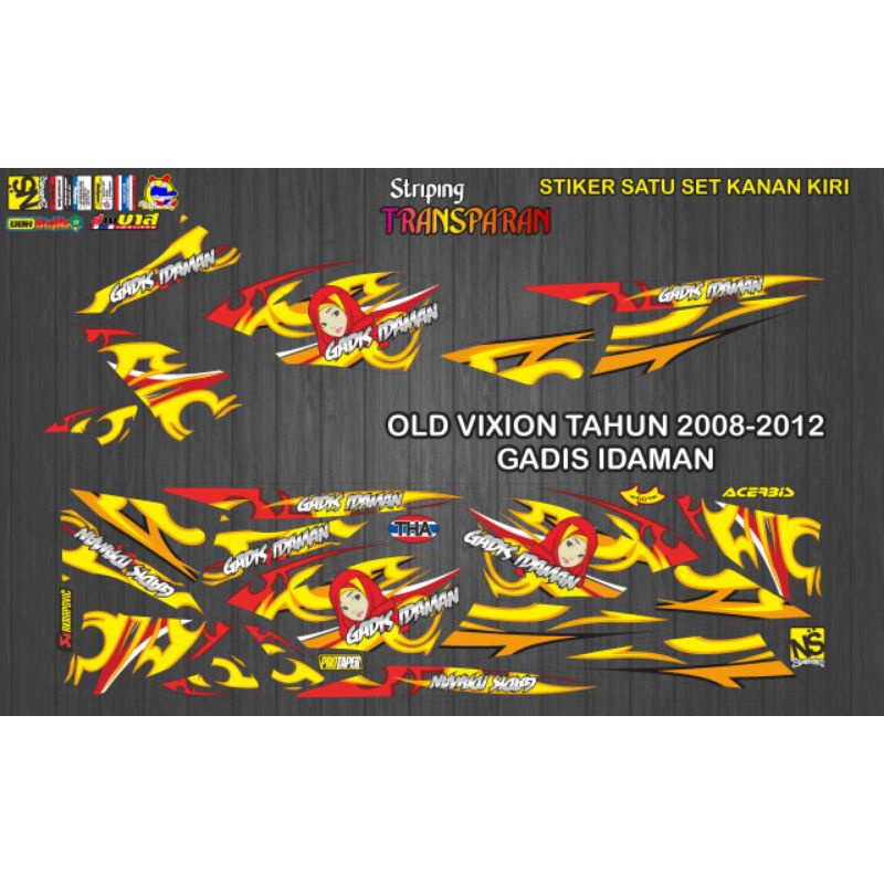 STICKER STRIPING VARIASI TRANSPARAN DECAL OLD VIXION TAHUN 2008-2012 MOTIF GADIS IDAMAN