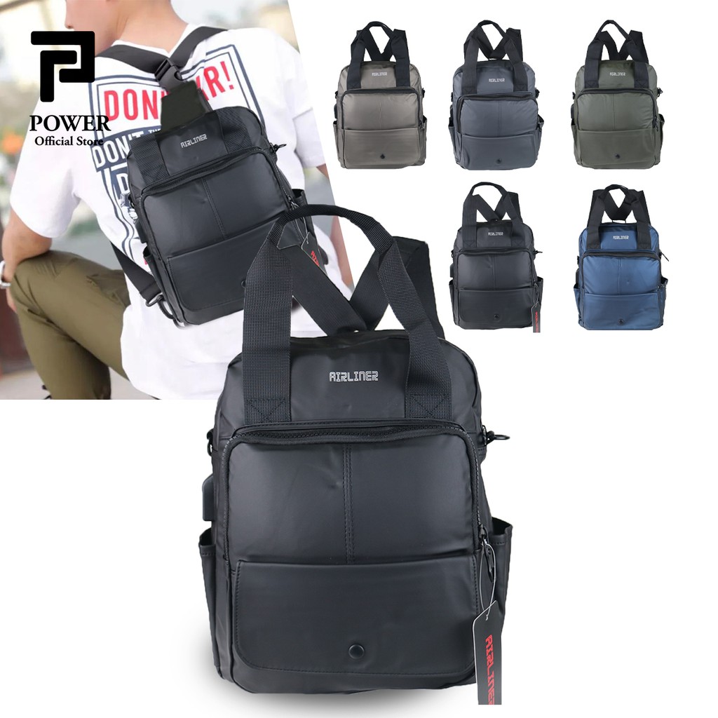 Tas 3 in 1 Airliner Ransel ABG Tas Selempang Pria 2 USB Port Tas Multifungsi Sling bag Import