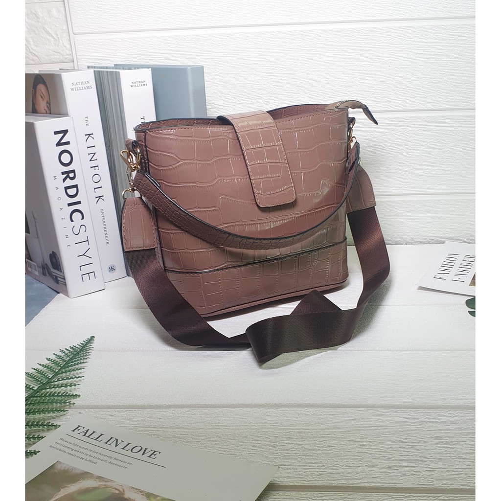 HERLINA FASHION & BAG TAS IZZA CROCO VINTAGE HANDBAGS MEDIUM 2 TALI KTW