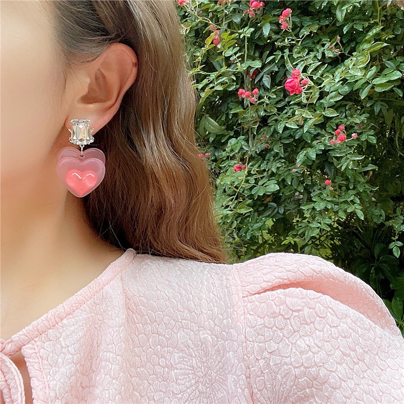 Anting Tusuk Motif Hati Warna Pink Ala Korea Untuk Wanita