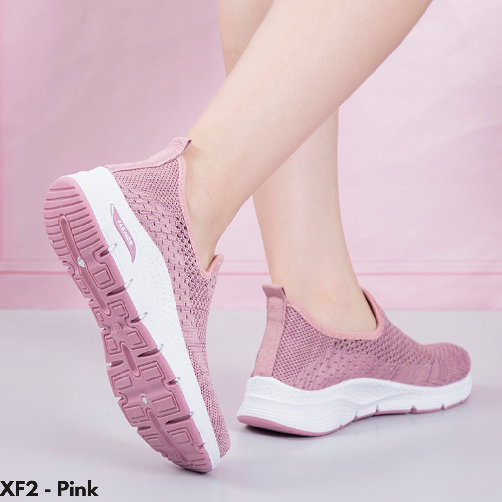 SEPATU SNEAKERS WANITA TANPA TALI KEKINIAN BREATHABLE BAHAN FLYKNIT IMPORT F2