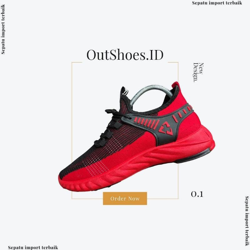 sepatu sneakers import merah hitam