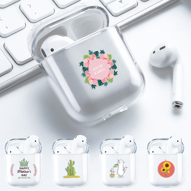 Case Transparan Motif Lukisan Bunga Cover AirPods 1 2 Earphone