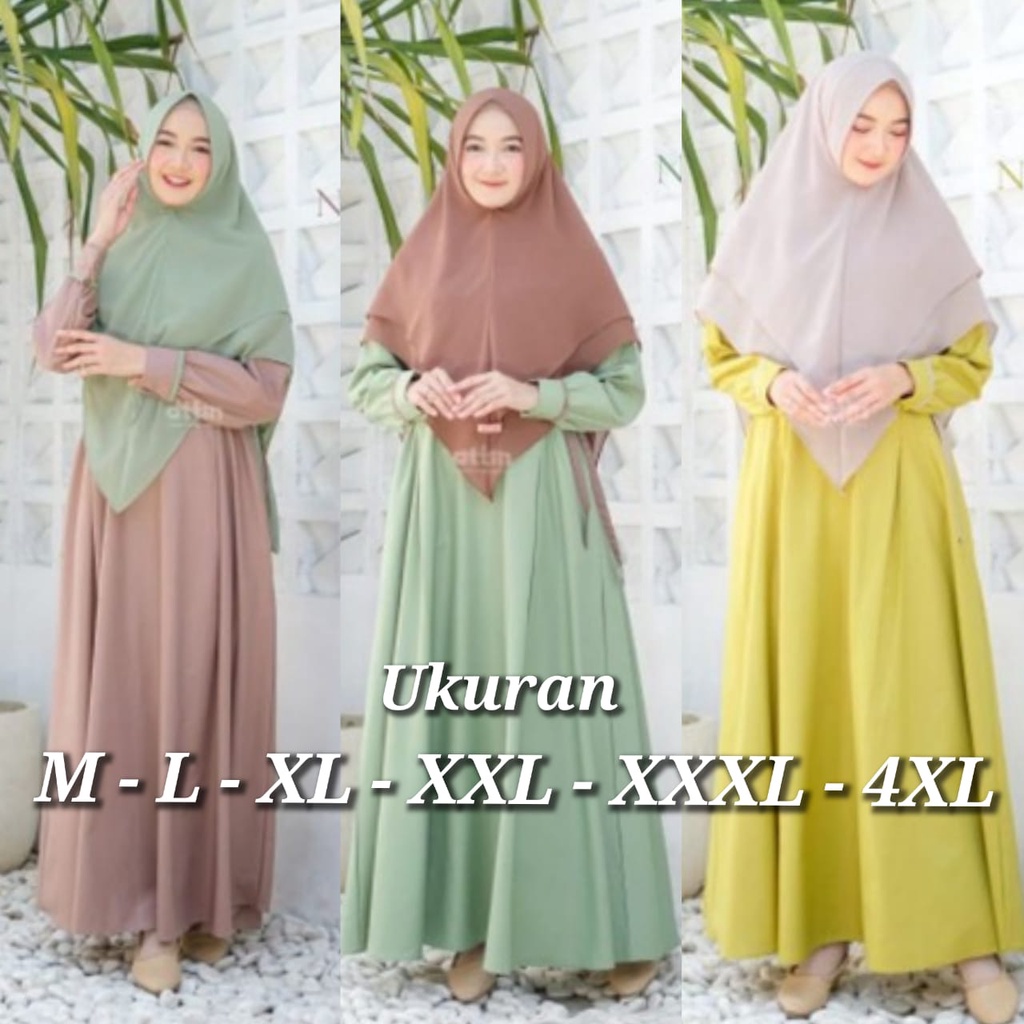 NAZRA SYARI GAMIS PLUS KHIMAR CERUTY UKURAN M - L - XL - XXL - XXXL - 4XL BUSUI POLOS SET MURAH KEKINIAN TERLARIS GAMIS TERMURAH PREMIUM ORIGINAL MAXY DRESS FASHION MUSLIM HITS MAXI DRESS GAMIS SERAGAM PESTA KONDANGAN GAMIS REMAJA BAJU GAMIS JUMBO