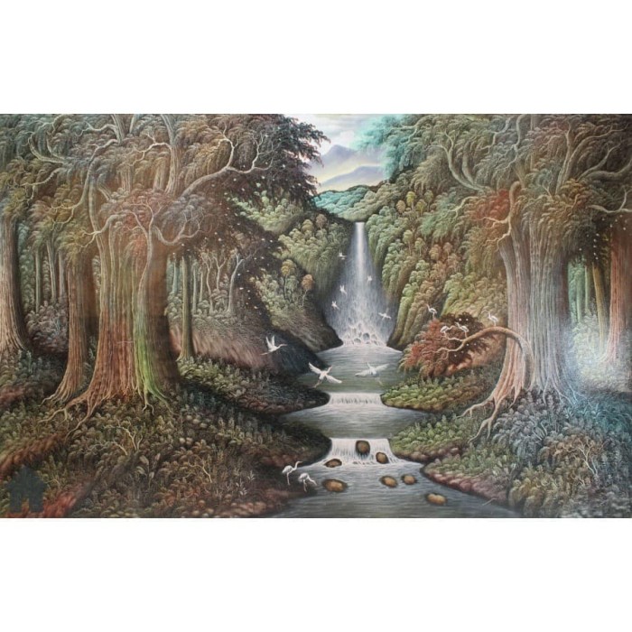 Lukisan Besar - Pemandangan Air Terjun Landscape 85x135cm.