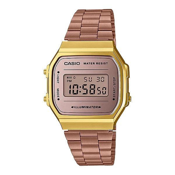 JAM TANGAN WANITA CASIO A-168WECM-5 ORIGINAL - A168WECM ROSEGOLD GOLD