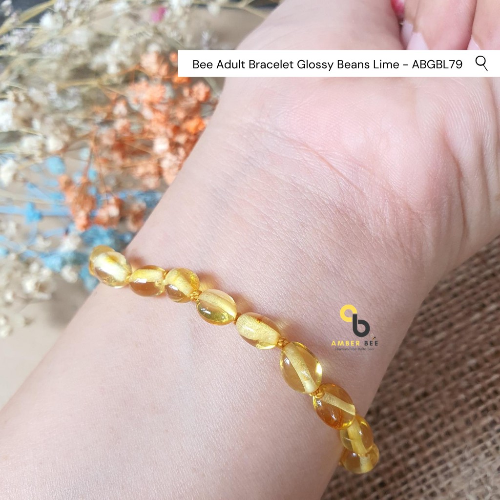 Gelang Amber Dewasa Premium Glossy Beans Lime ABGBL79 By Amber Bee