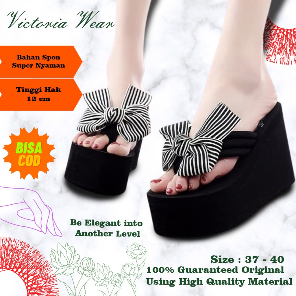 Wedges Sendal Spon Import Pita Korea Casual Lembut Tebal Tinggi 9cm Sendal Sandal Wanita DN26C50