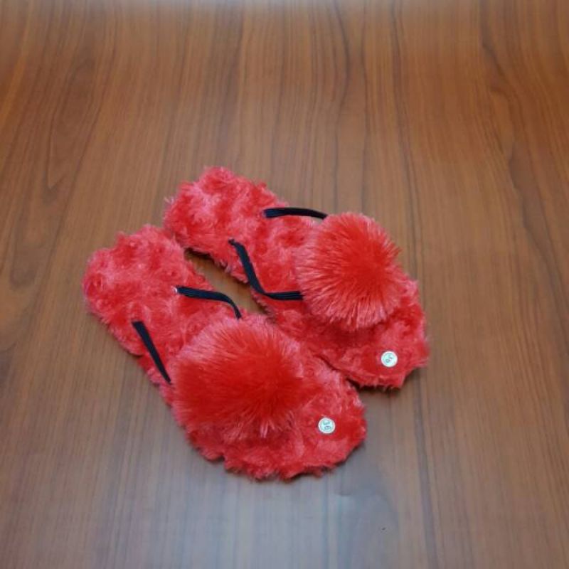 JB- Sandal jepit Bulu Pompom Terlaris