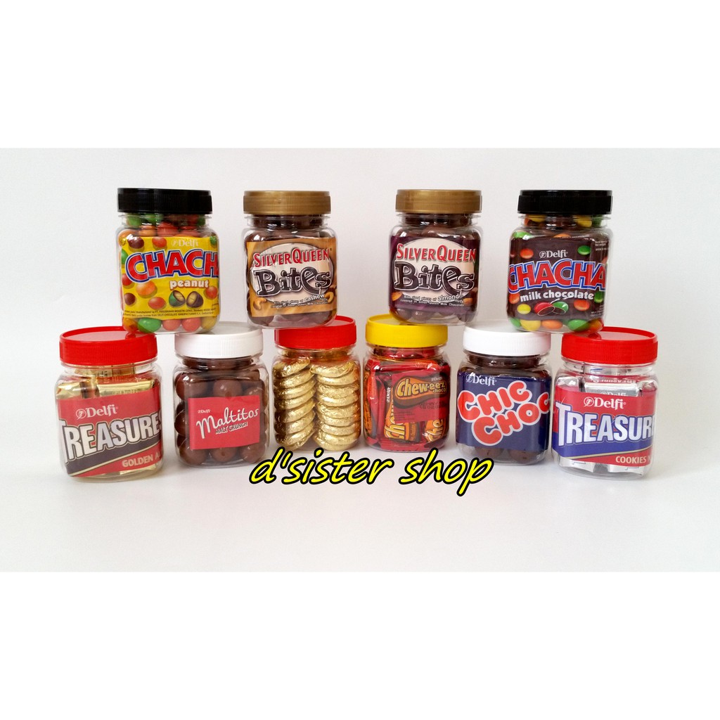 

COKLAT DELFI / SILVERQUEEN / CHACHA / TREASURES / COKLAT COIN / CHIC CHOC / MALTITOS TOPLES KECIL