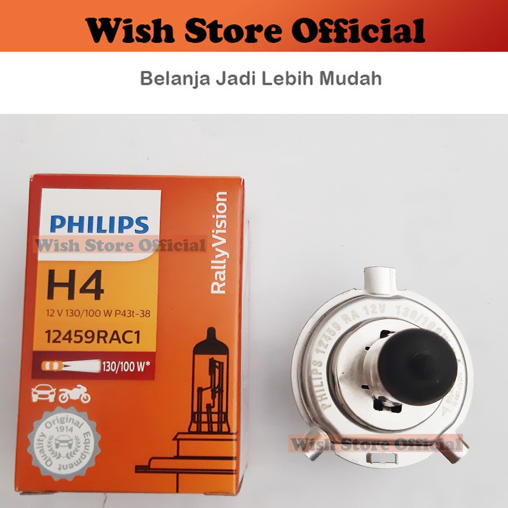 Lampu Bohlam Bohlamp Head Lamp Utama Depan DOP Halogen H4 12Volt 130/100Watt CLEAR PHILIPS P43T PL-1