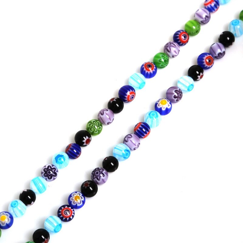 39-95/PCS Bentuk Bulat Fashion Millefiori Bunga Lampwork Manik-manik Kaca Warna Campuran untuk Kalung Gelang DIY Membuat Perhiasan