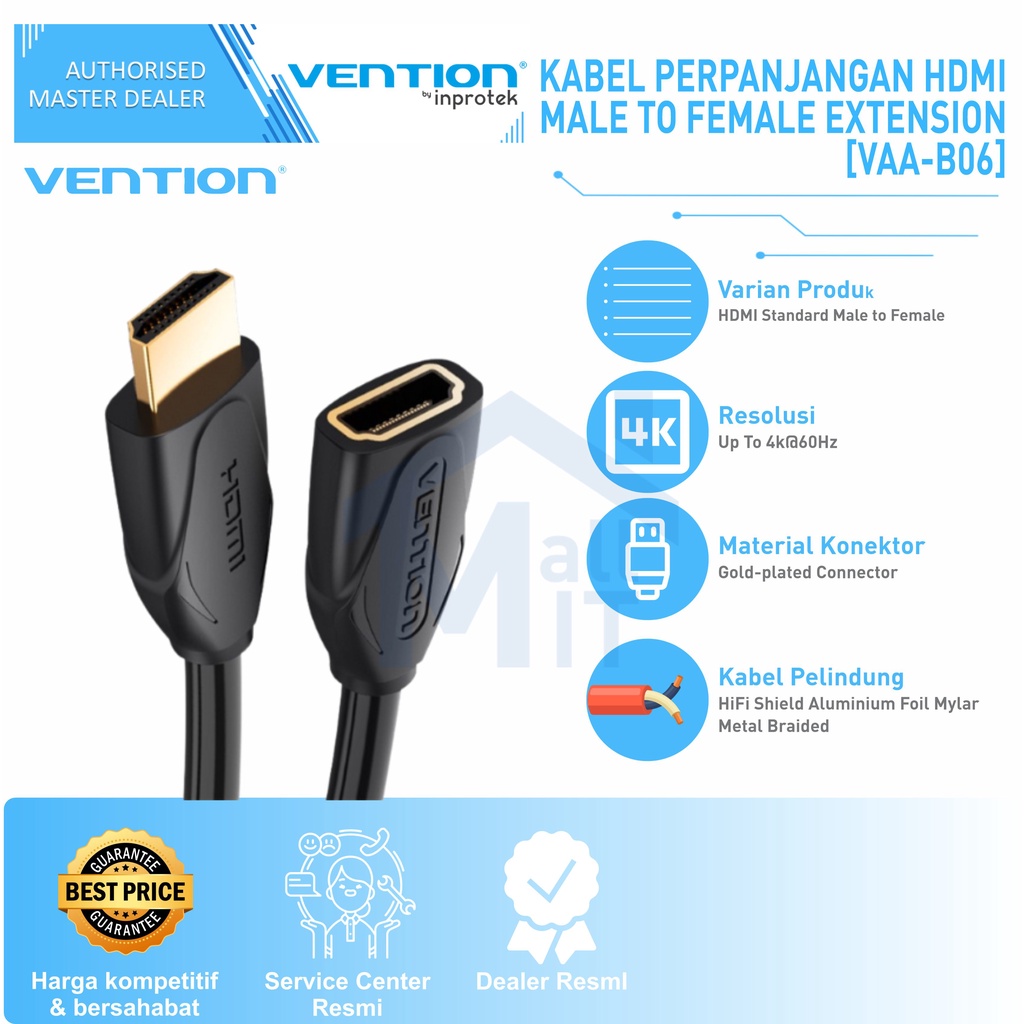 ( Bisa Cod) Vention Kabel Extension Perpanjangan Male To Female 1080p 3D VAA B06