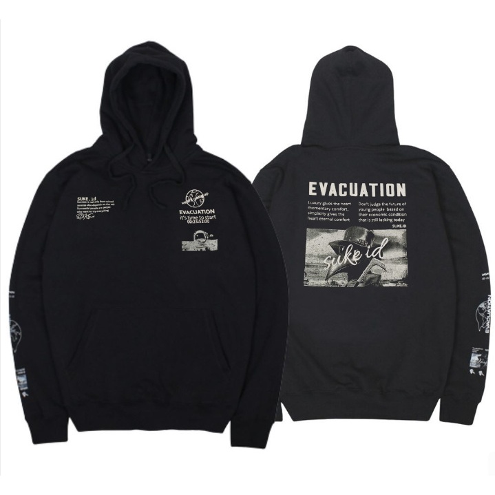 DOBUJACK EVACUTION | Sweater Basic Hoodie Pria Dobujack Evacuation Hitam | Sweater Dobujack Pria Wanita | Hody Pria | Cn Pria | Jaket Pria Distro Murah