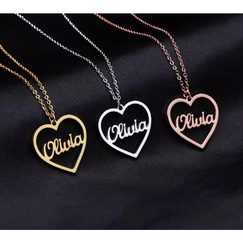 Kalung Nama Lapis Emas Kalung Titanium Kalung Wanita Dewasa dan Anak Variasi Love