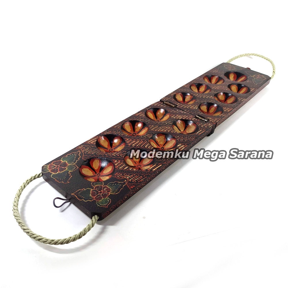 Congklak Dakon Lipat Kayu Batik - Motif A + Biji Kerang