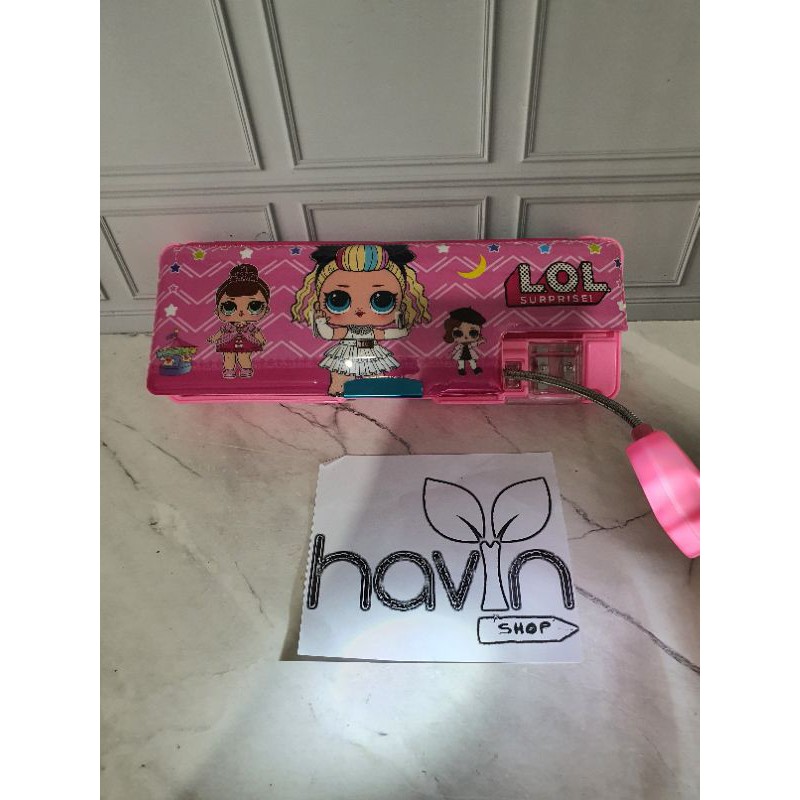 kotak pensil magnet ada LAMPU SENTER untuk membaca/PENSIL CASE LAMPU-LOL