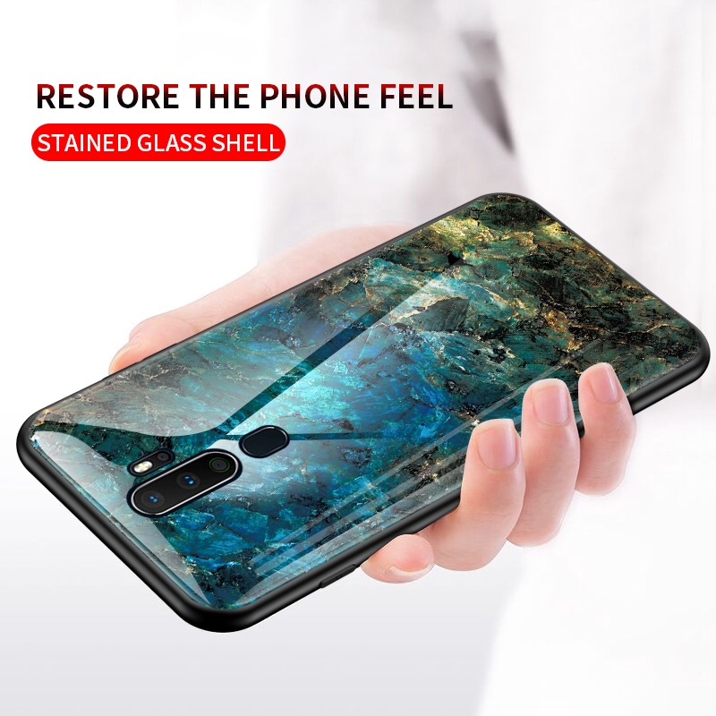 Case OPPO A9 A5 2020 A7 A5S AX5 A3S Realme 5 Pro Marble Tempered Glass Luxury Gradient Cover Case