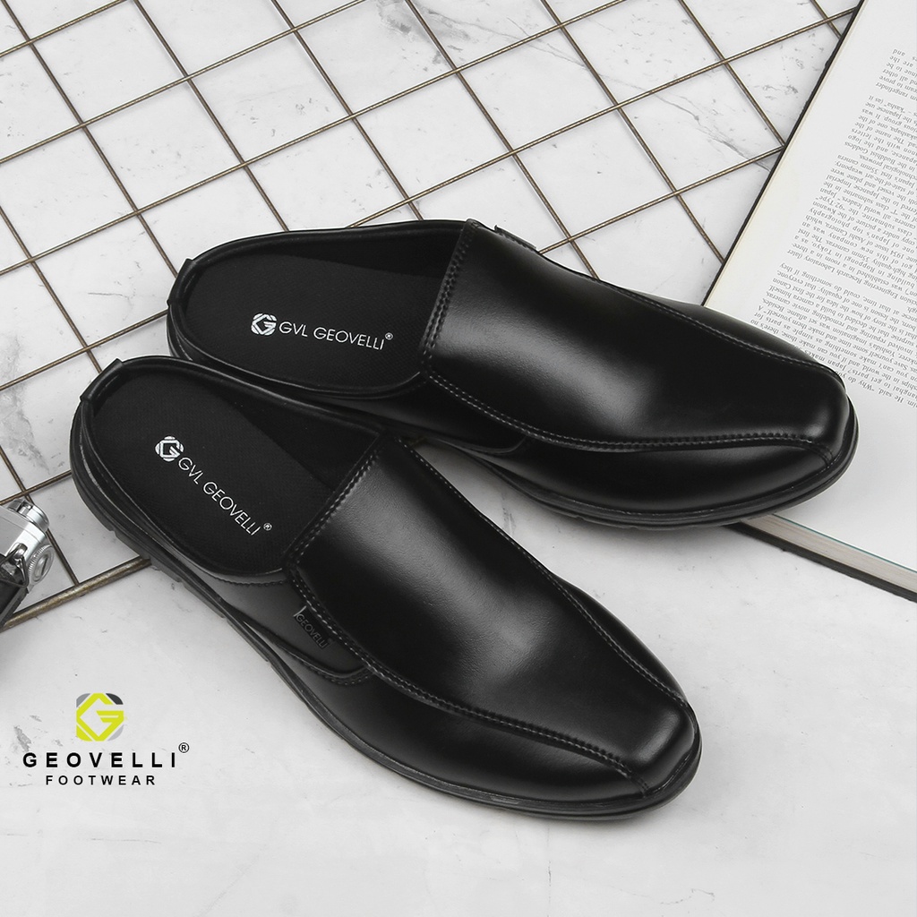 Geovelli Sandal Brangsong Sandal Sepatu Pria Bahan Kulit Sintetis - Bustong Pria Tan Hitam