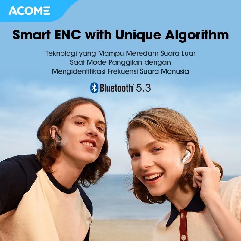 TWS Acome Q1 Headset Earphone Bluetooth 5.3 ENC Call Noise Reduction Ultra Light 3.5 Gram - Garansi Resmi 1 Tahun