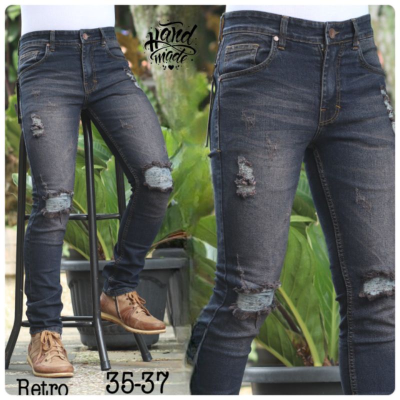 CELANA JEANS PRIA  BIKER JUMBO SOBEK TIDAK TEMBUS RIPPED ORIGINAL HANDAMDE MURAH