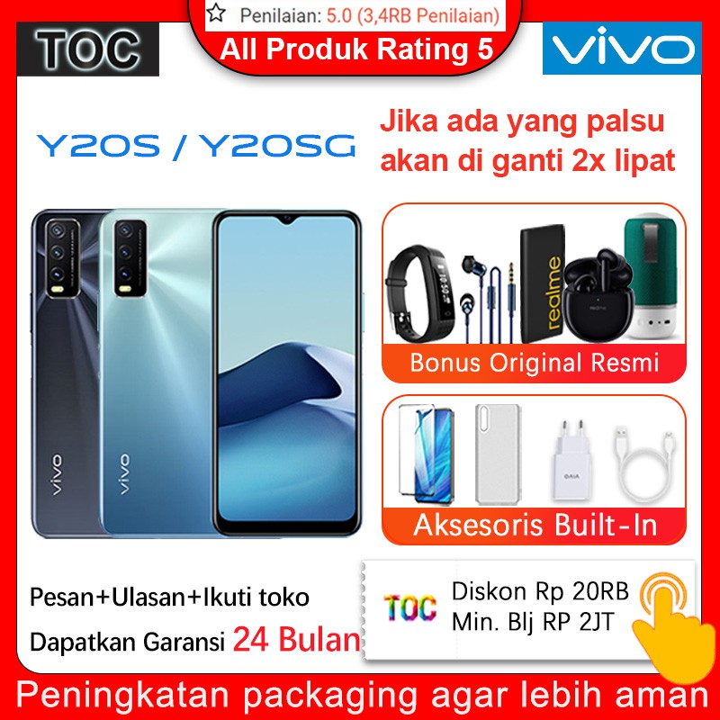 Promo Cuci Gudang Hp  Vivo Y20s / Vivo Y20SG / Vivo Y20 RAM 8GB 3GB 4GB ROM 128GB 64GB garansi resmi