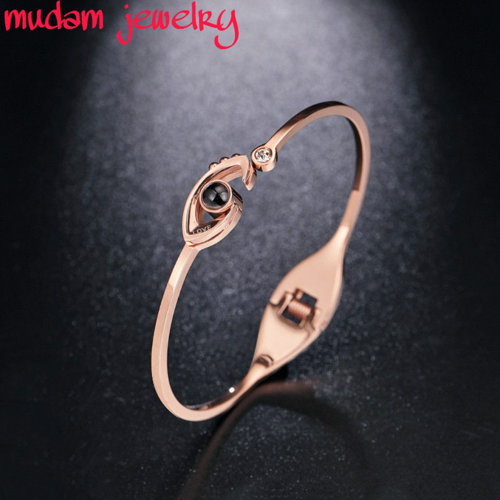 Gelang Titanium The Eye I LOVE YOU 3D Lapis Emas 18K