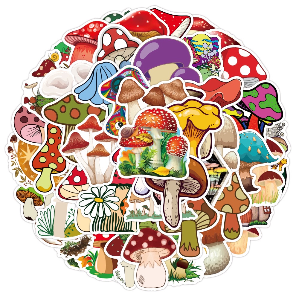 50 Pieces Colorful Mushroom Design Waterproof Laptop Decoration Stickers