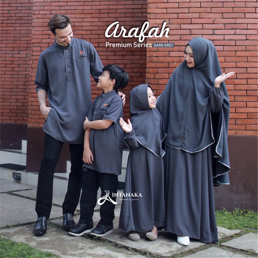 Gamis Sarimbit Keluarga Couple Ayah Ibu Anak set Syari Khimar Niqab Dark Grey Koko Arafah Intanaka