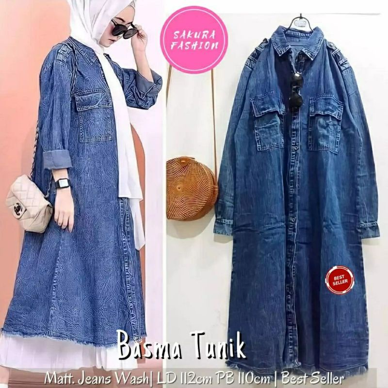 Basma Tunik, TUNIK JEANS WANITA SUPER CANTIK MODIS FIT XXL LD 112 BAHAN JEANS WASH IMPORT TERMURAH OOTD TERLARIS