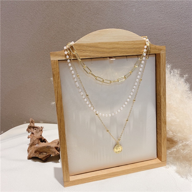 Fashion Multilayer Pearl Necklaces Choker Beads Gold Chain Coin Portrait Pendant Collar Jewelry Accessories