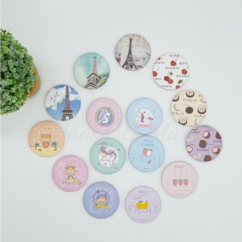 Cermin Lipat Bulat / Kotak / Cermin Saku Korea Portable Mini Motif Lucu / Kaca Lipat Make Up Travel-1
