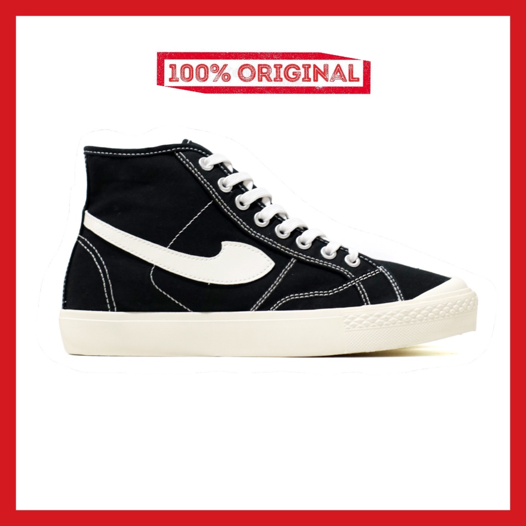 ORIGINAL - Sepatu Brand Lokal Kasual Pria Wanita No Brand Black White Hi Not Sneakers Compass Gazelle Hitam Putih Tinggi