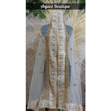 Selendang india ori / dupatta india / selendang pengantin indial-Putih