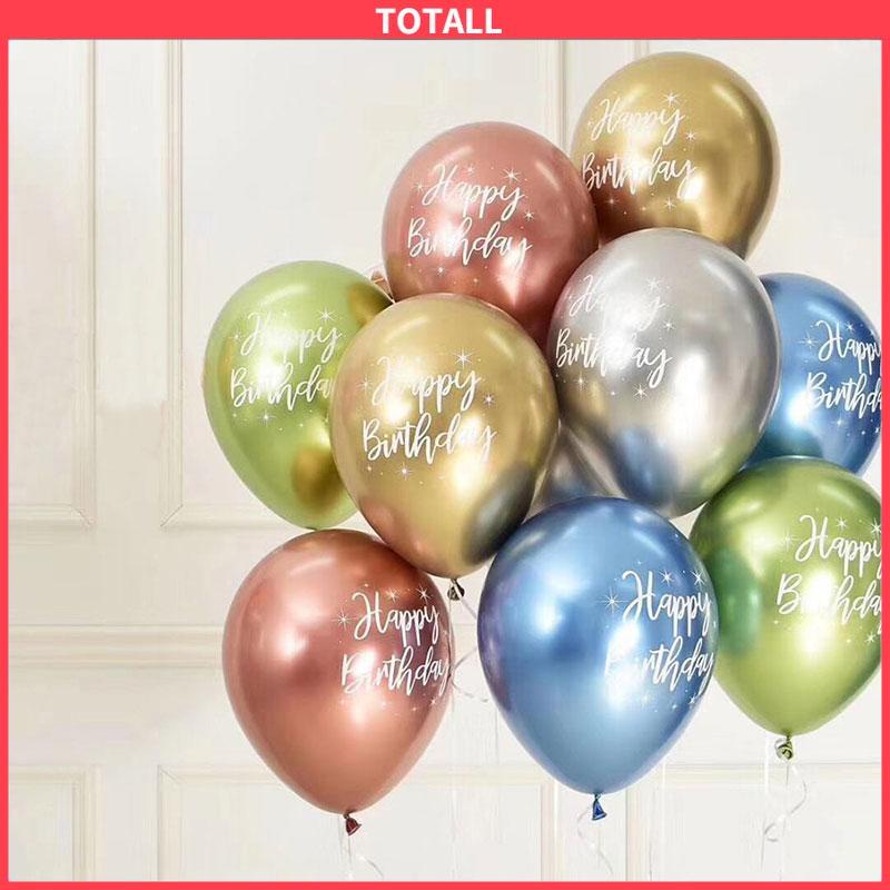 COD 12 inch chrome latex balloon print selamat ulang tahun balon logam dekorasi pesta ulang tahun-Totall