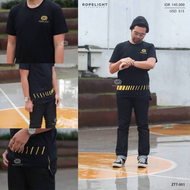 LONGLINE ZIP TOPS TEE (BLACK) - KAOS LONGLINE - KAOS KEREN