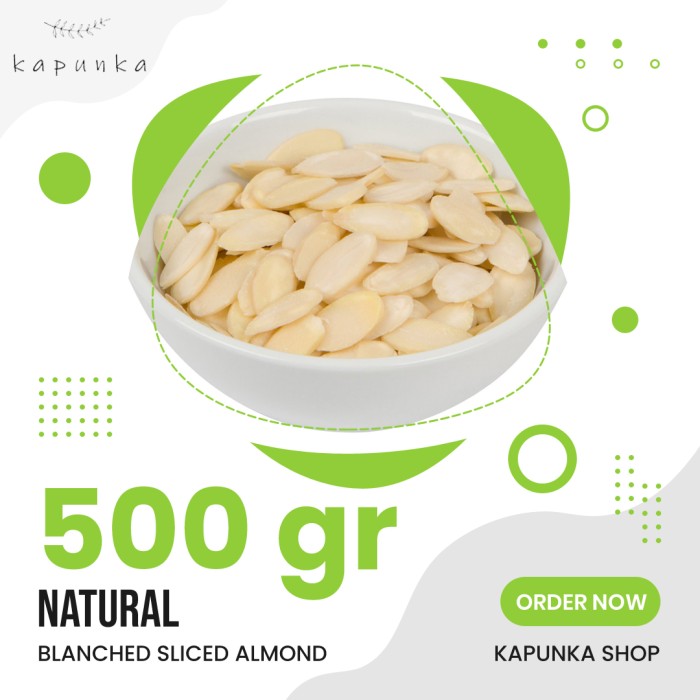 

Kacang Almond slice mentah 500gr/Kacang Almond Mentah Iris/Almonesia