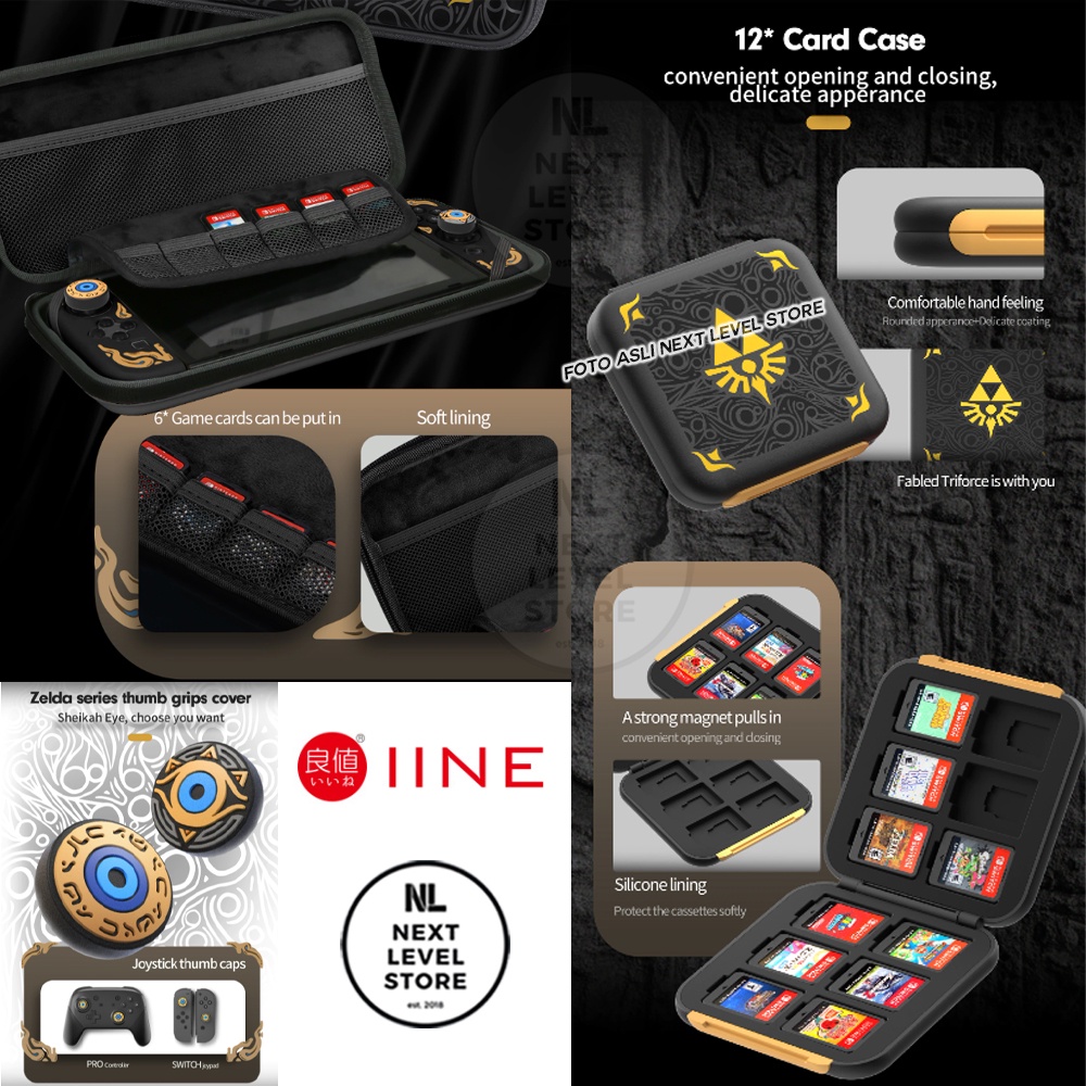 IINE Zelda Accessories Set Nintendo Switch V1 V2 OLED Original - Analog Joystick Pro Controller Cap Magnetic Card Case Pouch ORIGINAL