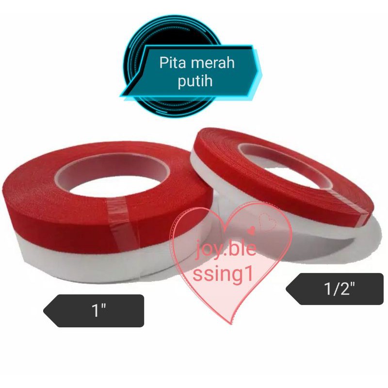 

PITA Satin RIBBON MERAH PUTIH 1/2" 1" 1 1/2" 2" PER ROLL/pita hut RI