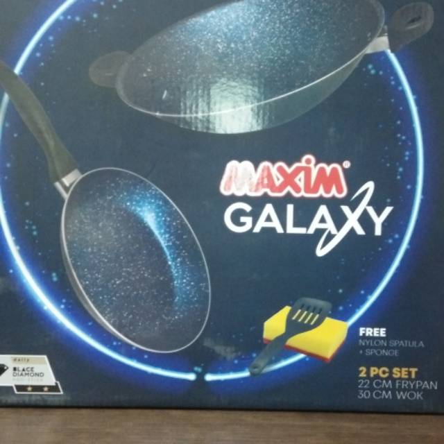 Maxim Galaxy Wajan Penggorengan Set Wok30cm+Fry pan22cm Free Spatula&amp;Sponge