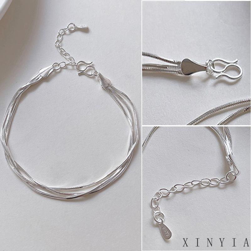 【COD】Gelang Rantai Tulang Ular Tiga Lapis Bahan 925 Sterling Silver Untuk Wanita