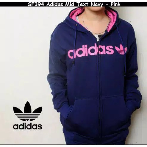 JAKET HOODIE ADIDAS ZIPPER NAVY PINK WANITA - JAKET ADIDAS OVERSIZE - PAKAIAN WANITA