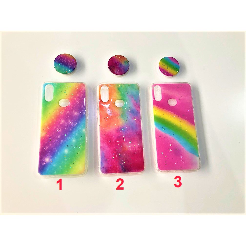 Soft Case SJ Rainbow Glitter Plus Pop Socket Samsung Galaxy A10S