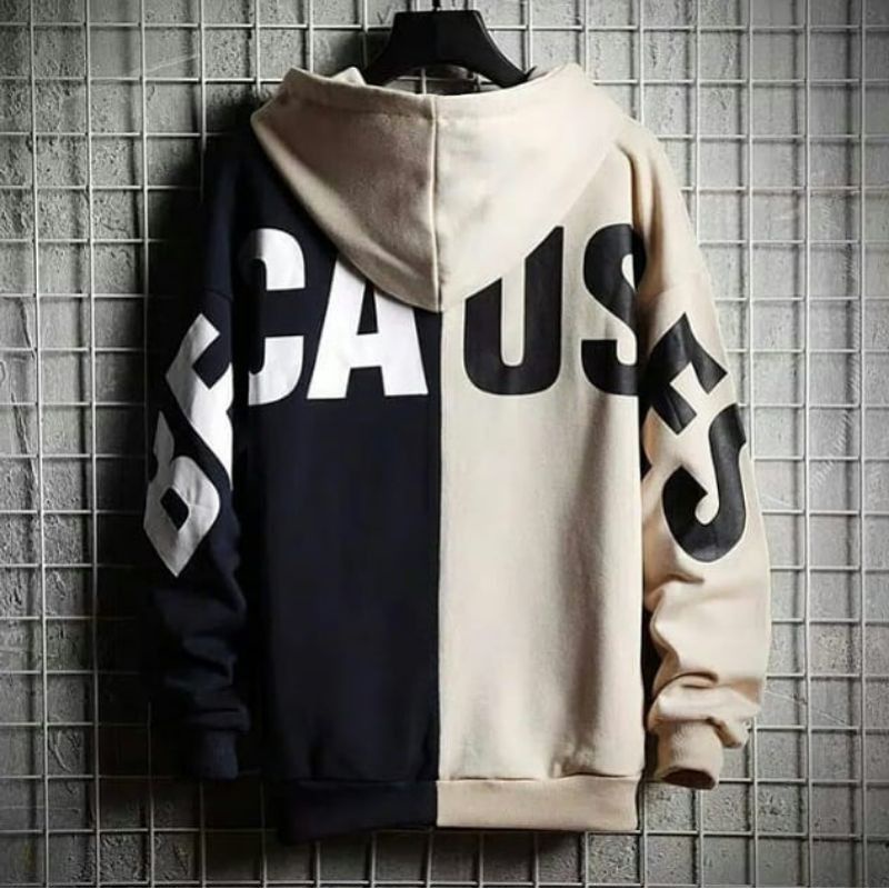 BECAUSE Hoodie Sweater Jacket Oversize Pria Outerwear Kekinian Gaya Casual &amp; Simple Korean Style