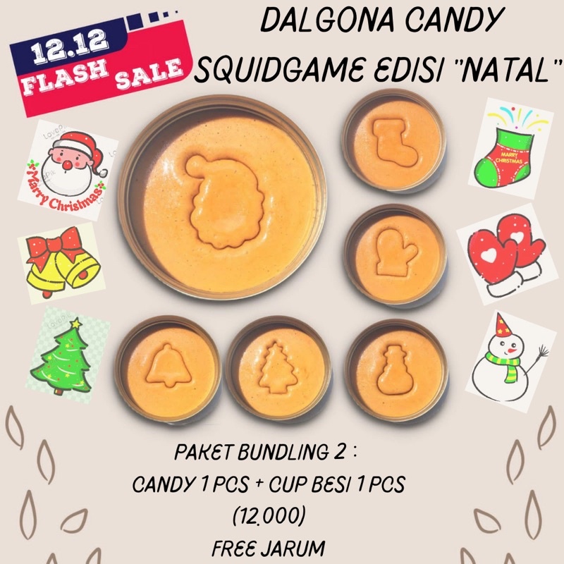 

Paket Bundling 2 edisi Natal Dalgona candy 1pcs + Cup besi 1pcs Squidgame