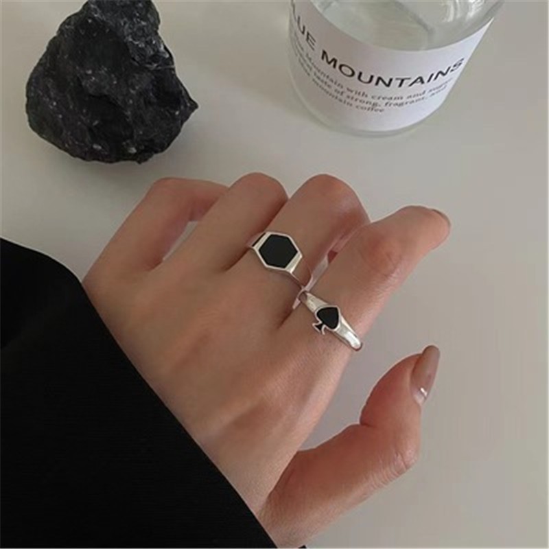 Hexagonal Ace of Spades Ring Accessories Retro Fashion Temperament Simple